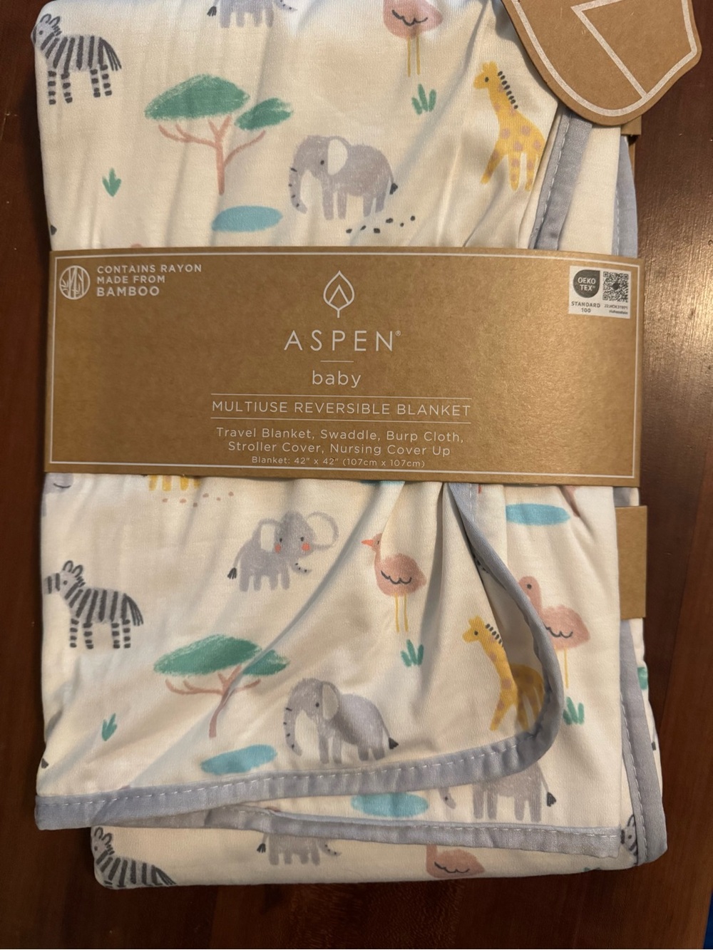 Aspen Baby Multiuse Reversible Blanket - safari theme